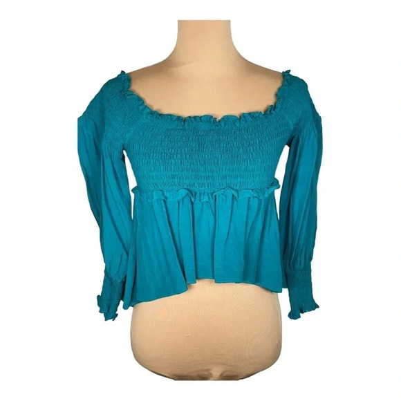 X Revolve Off The Shoulder Blouse in Emerald - For Love and Lemons - Picture 4 of 8